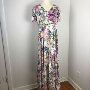 Floral Multicolor Maxi Dress Shabby Chic Cottage Core Boho Romantic Size M
